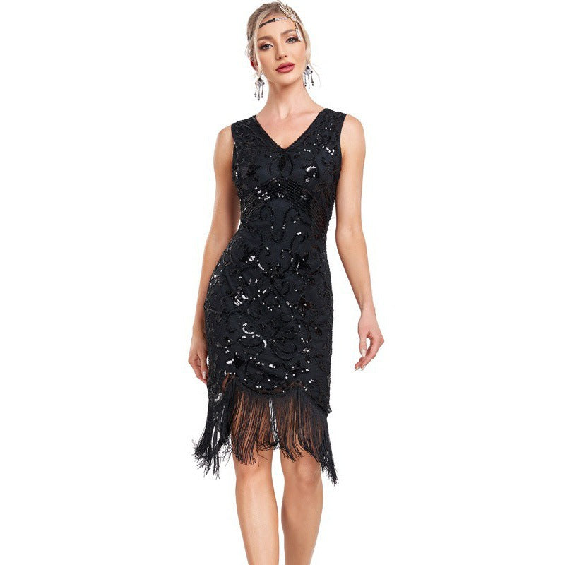 Sequined Beaded Tassels Nightclub Party Dress Fashion Formal Evening Dress 3