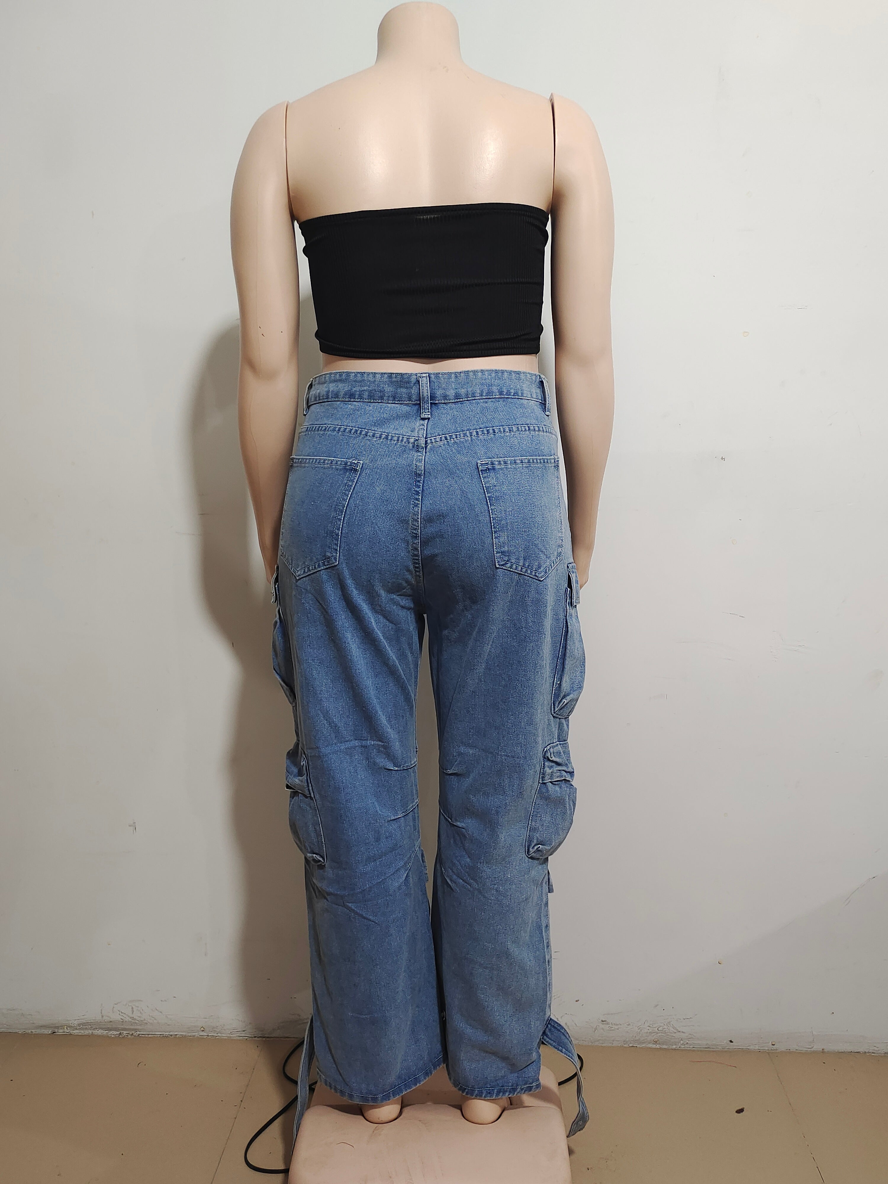 Trendy Multi Pocket Denim Pants Wash Cargo Pants Jeans 17