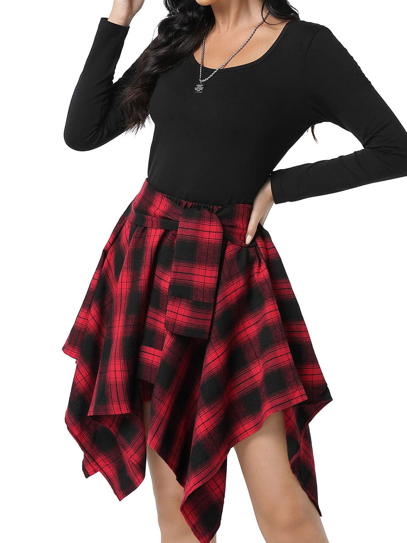High-Waist Patchwork Asymmetrical Plaid Skirt 24