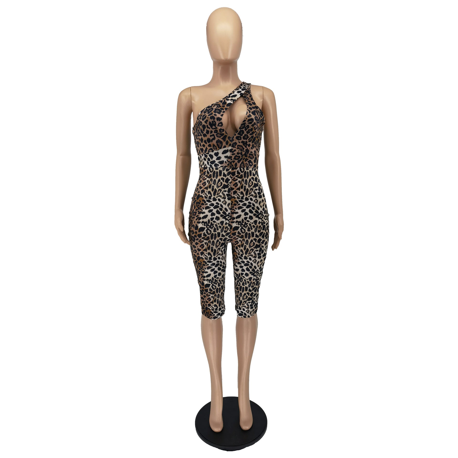 Women's Summer Fashion Cutout One Shoulder Leopard Print Jumpsuit 11