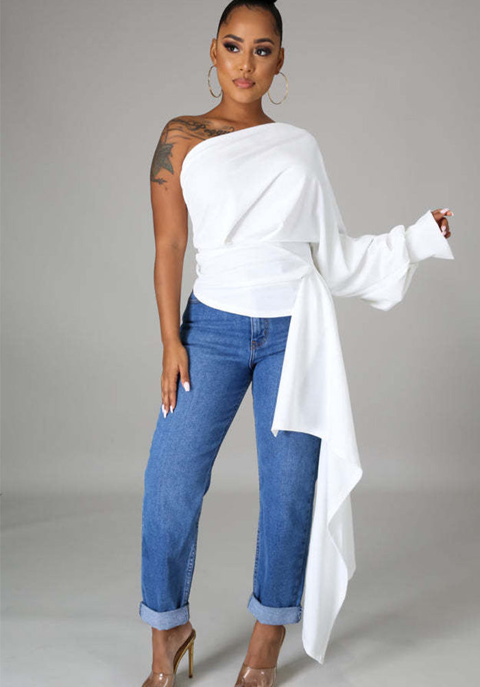 One Shoulder Long Sleeve Irregular Women's Top