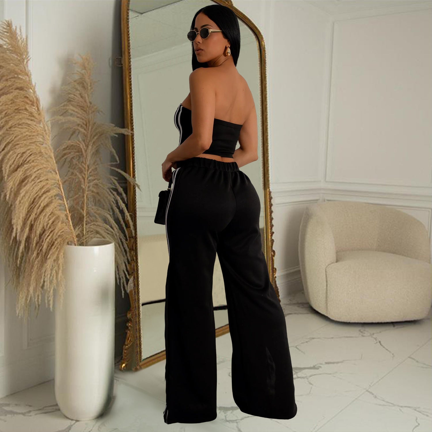 Women Summer Sexy Strapless Top and Two-Piece Pants Set 12