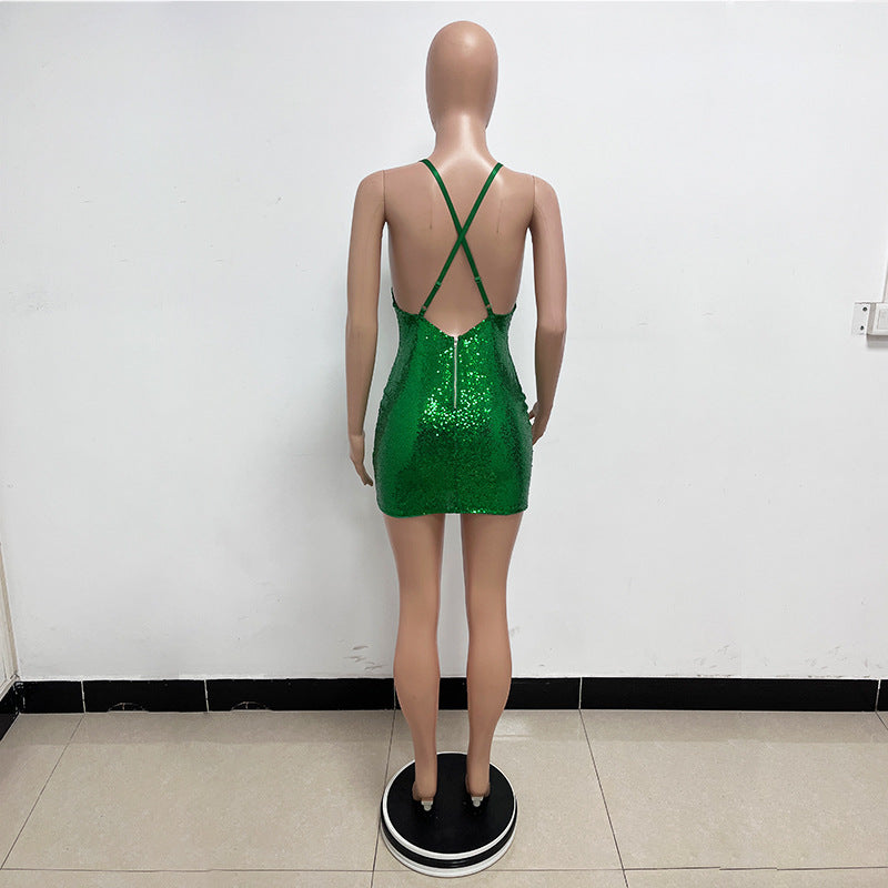Women Sequin Backless Bodycon Hollow Strap Dress 31