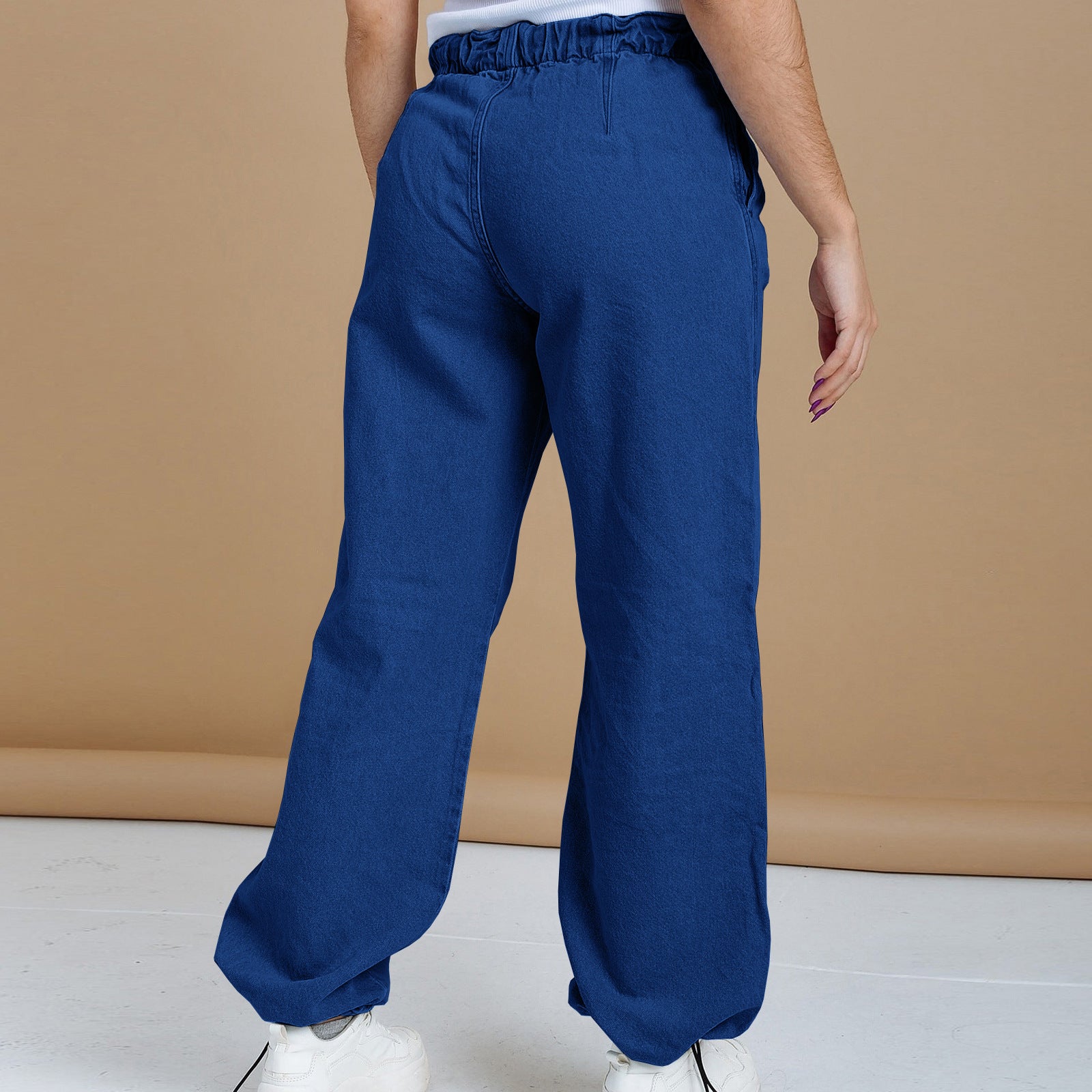 Women Snap Buckle Loose-Cut Denim Pants 7