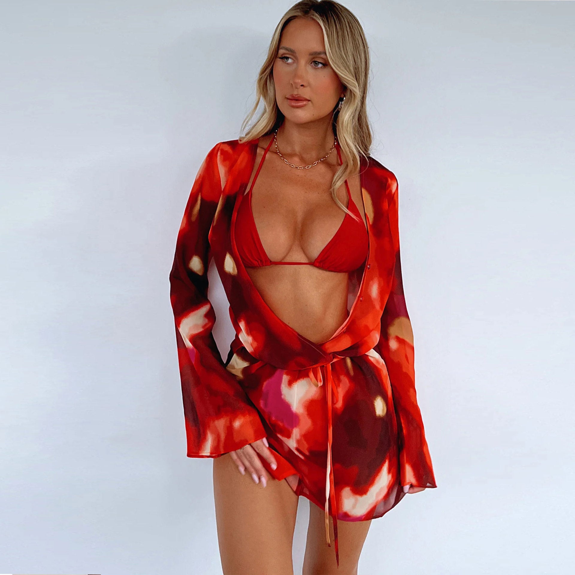 Sexy Printed Lace-Up Long-Sleeved Dress Nightclub Wear 7