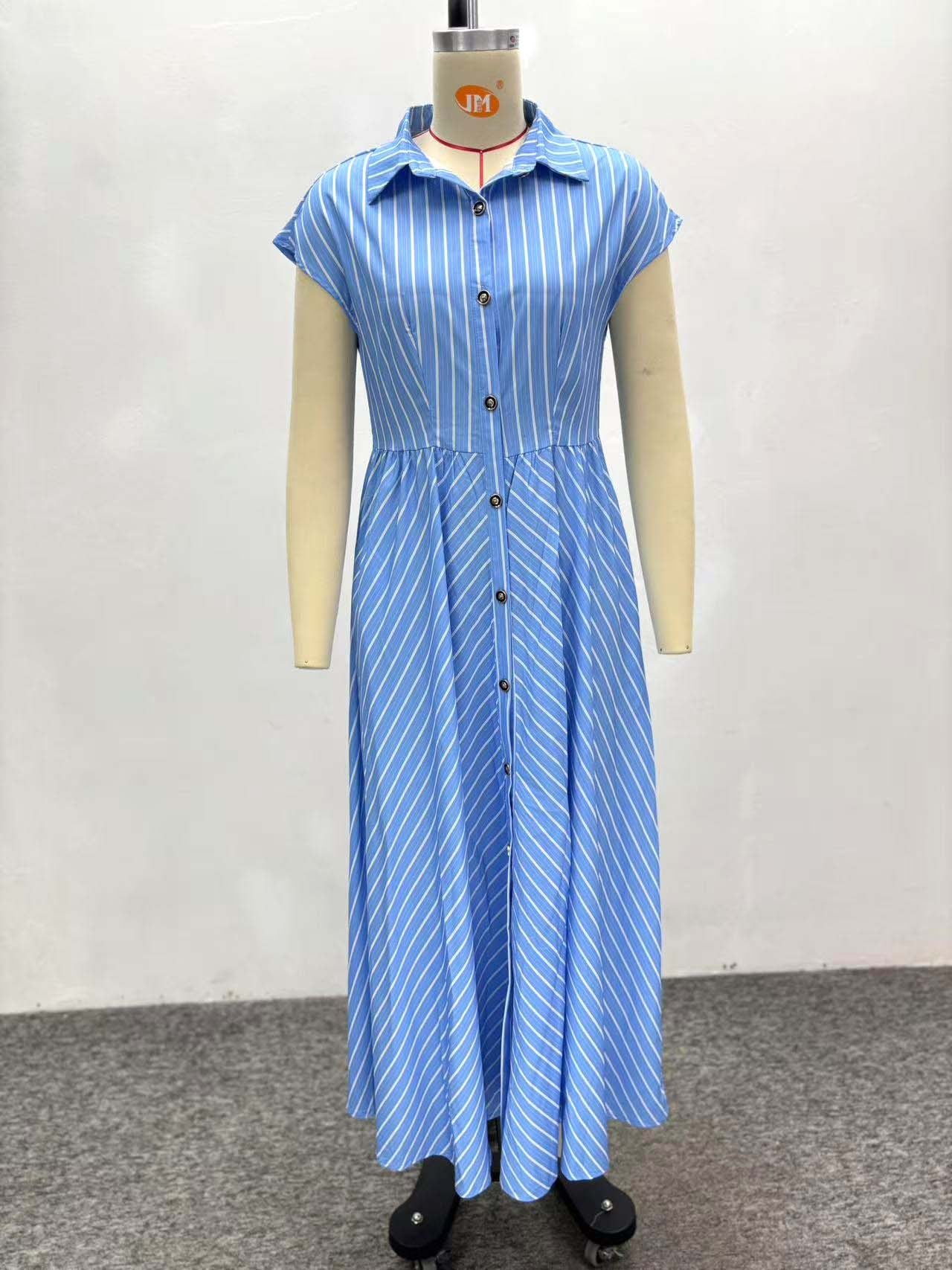 African Women elegant sleeveless single-breasted striped lace-up dress 14