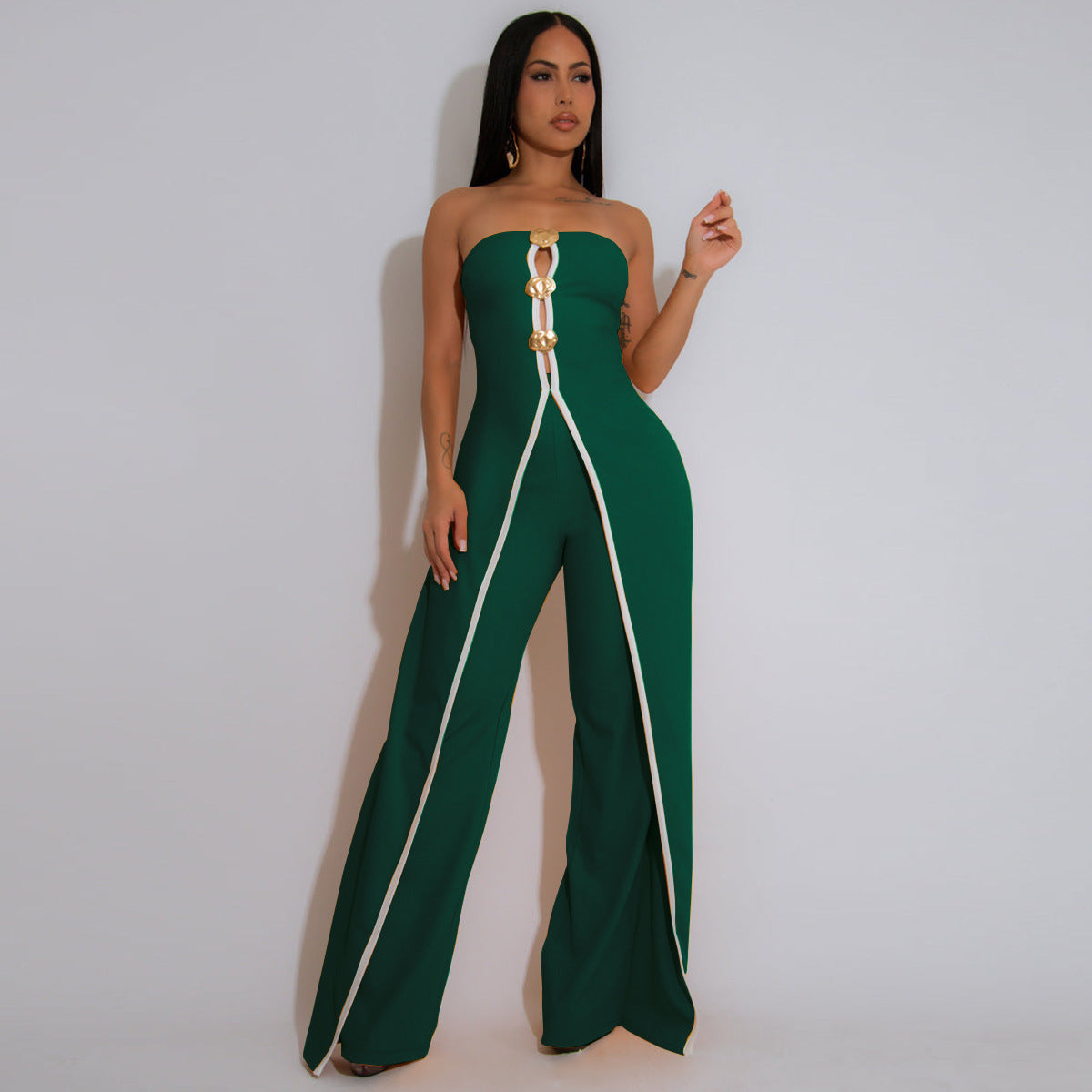 Women Strapless fake two-piece elegant party Jumpsuit 5