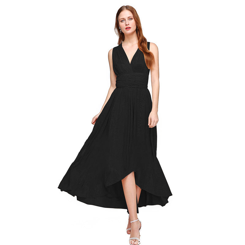Multi-Wear Crossover Short Front And Long Back Backless Sexy Long Dress 10