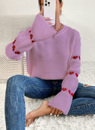 Spring And Autumn Pullover Loose Heart Print Jacquard Sweater 6