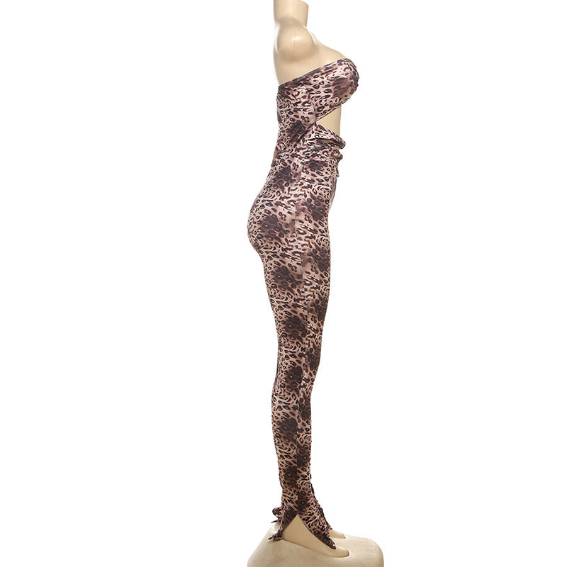 Women Leopard Print Sexy Hollow Crop Jumpsuit 5