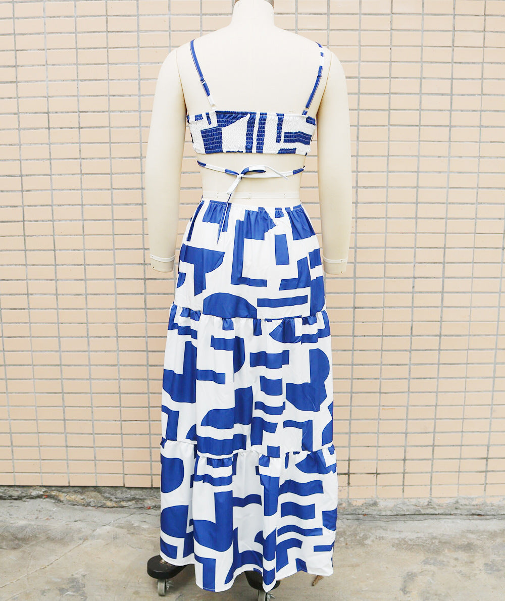 Summer print Low Back hollow Lace-Up Long dress 9