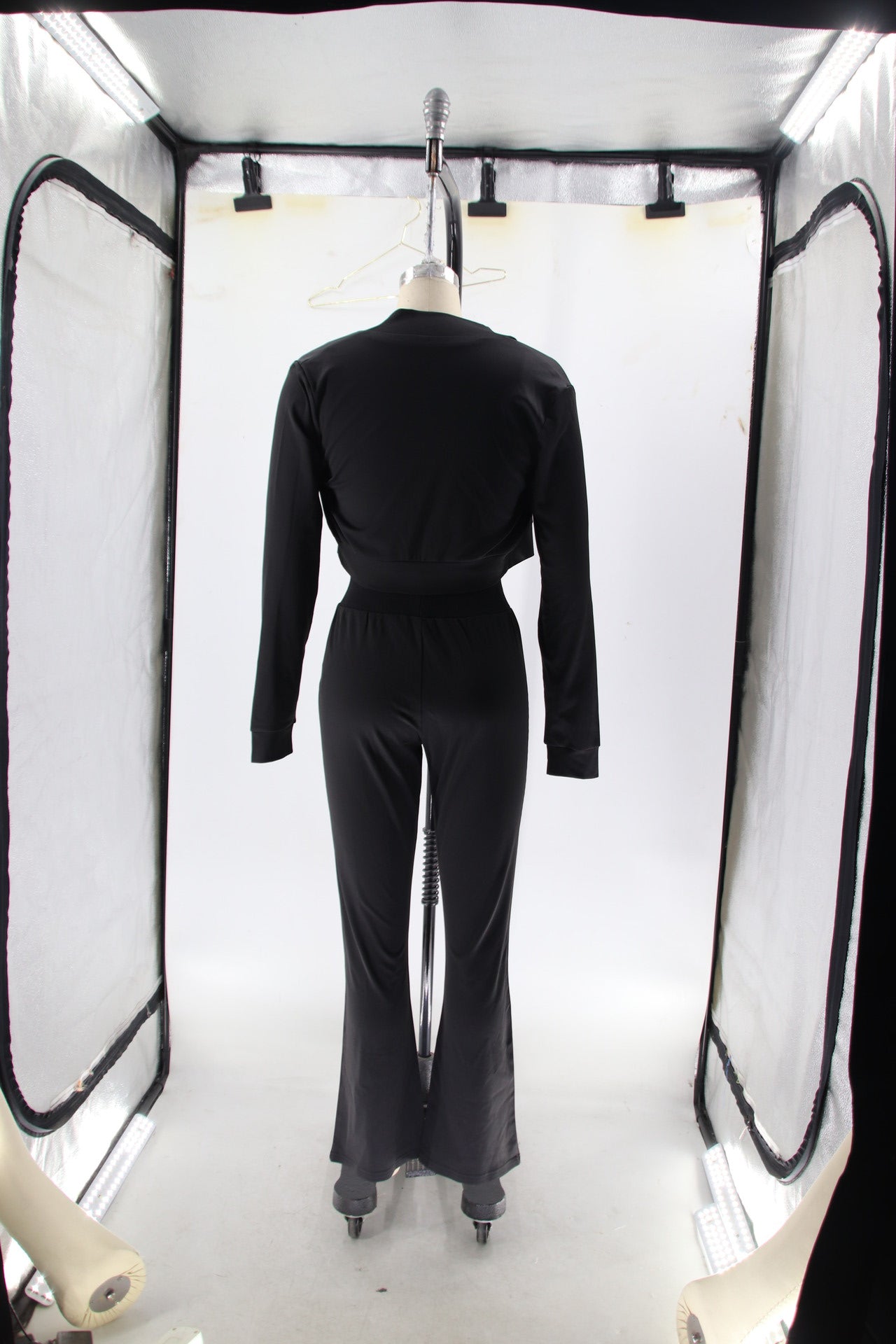 Women's Solid Color Long Sleeve Sexy Open Waist Casual Sports Three-Piece Pants Set 17