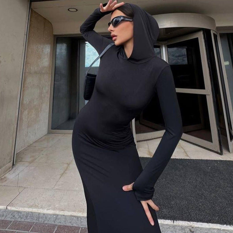 Women fall knitting hooded Bodycon dress 6