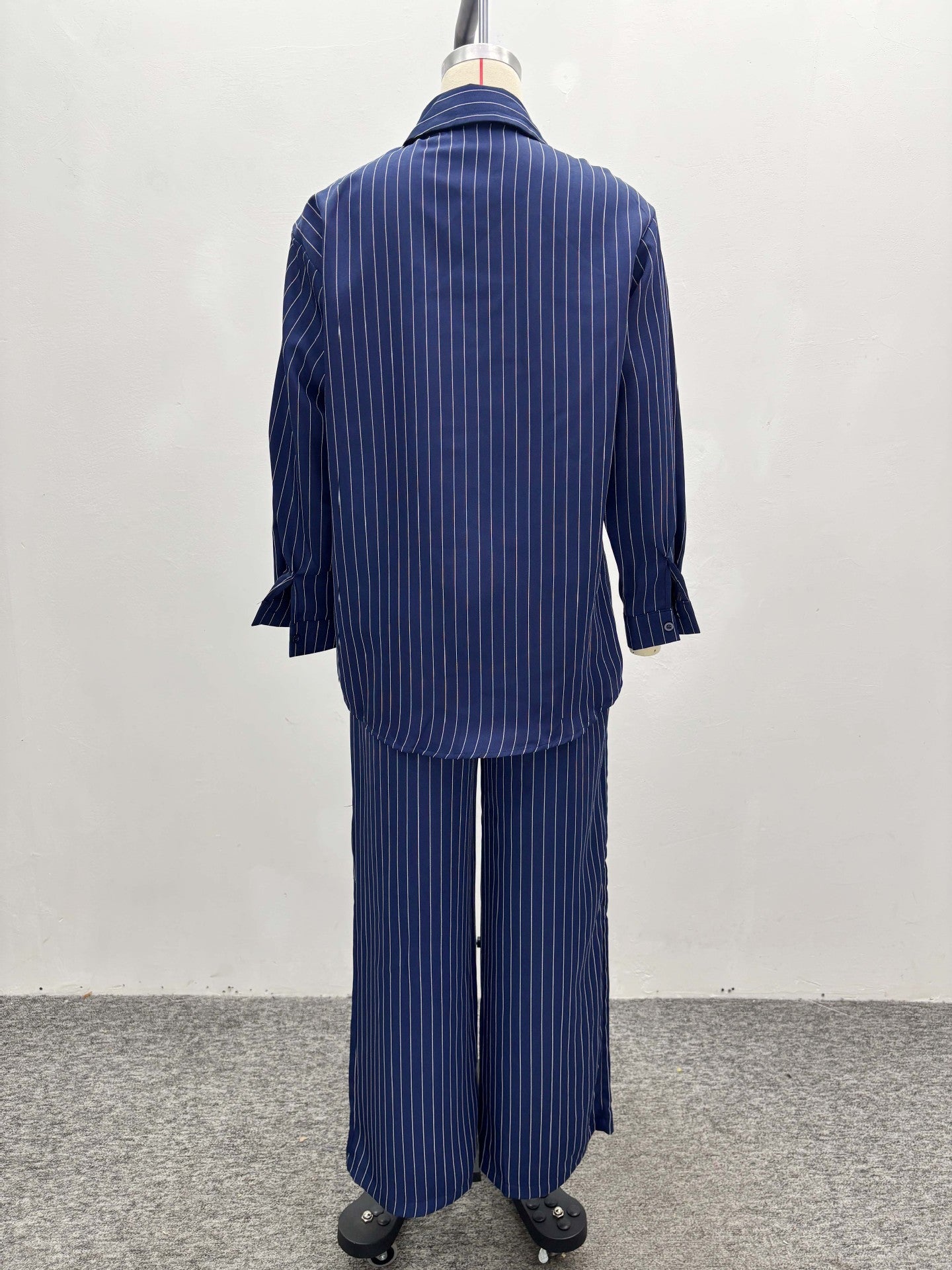 Women French Stripe Casual Long Sleeve Shirt Pants Two-piece Set 6