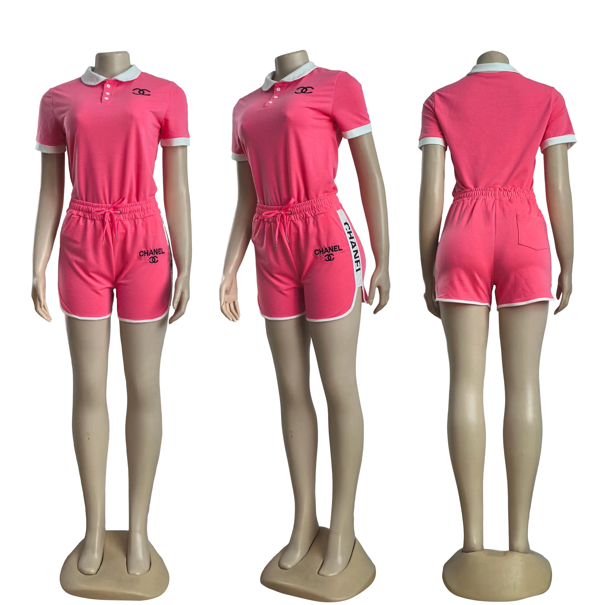 Women's Fashion Casual Trendy Embroidered Two Piece Short-Sleeved Shorts Set 4