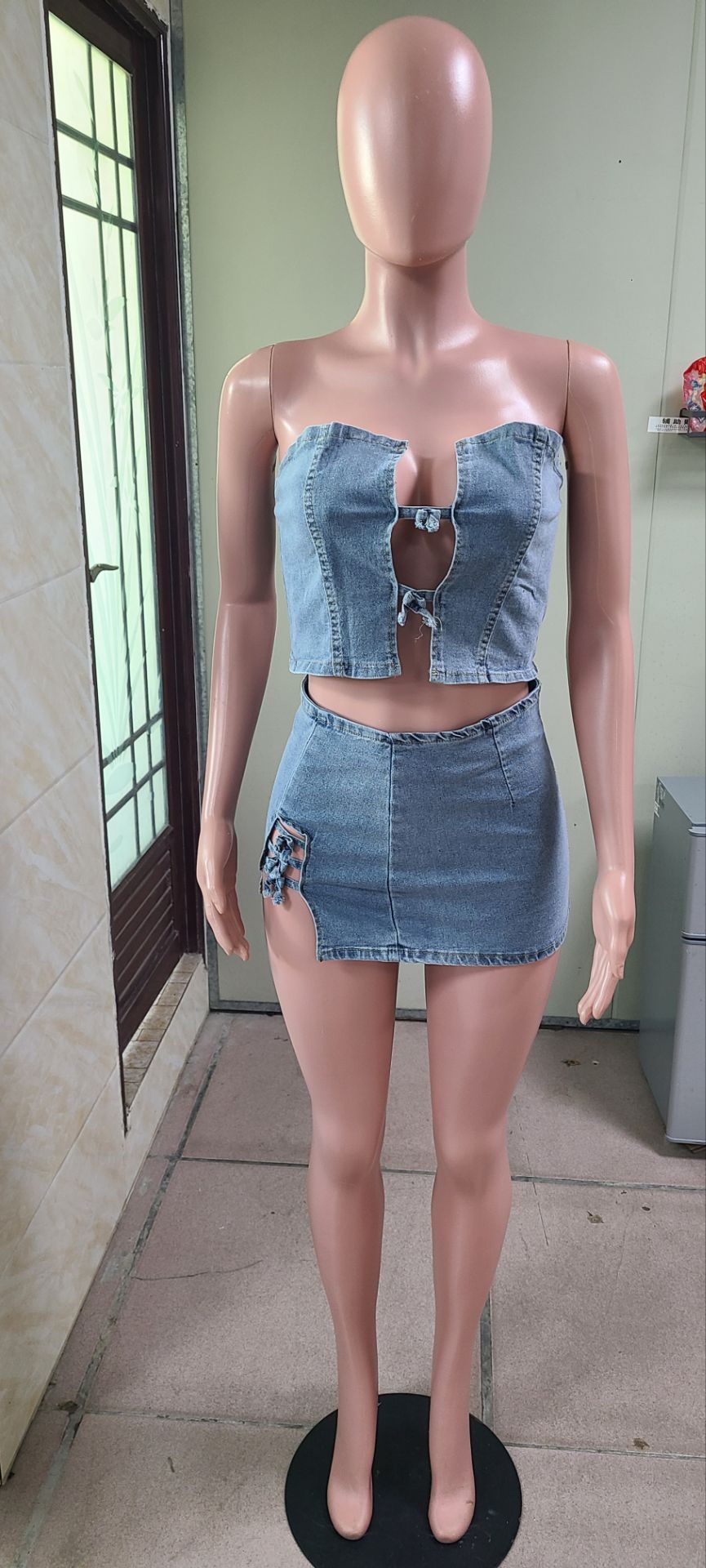 Women Summer Sexy Drawstring Top and Slit Bodycon Skirt Two-piece Set 6