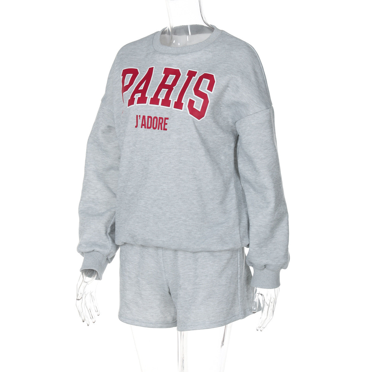 Letter Printed Autumn Winter Women's Long Sleeve Round Neck Top Shorts Fashion Casual Two Piece Set 7