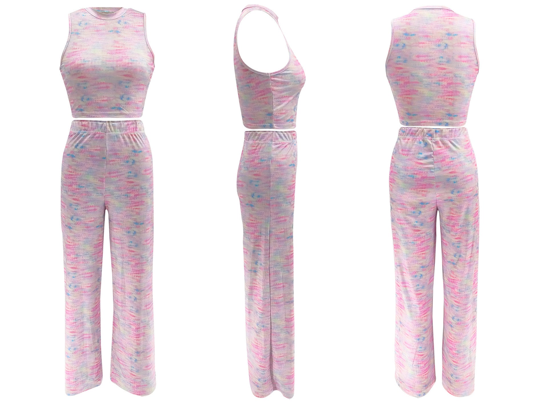 Women's Summer Sleeveless Printed Wide-Leg Two-Piece Trousers Set 12