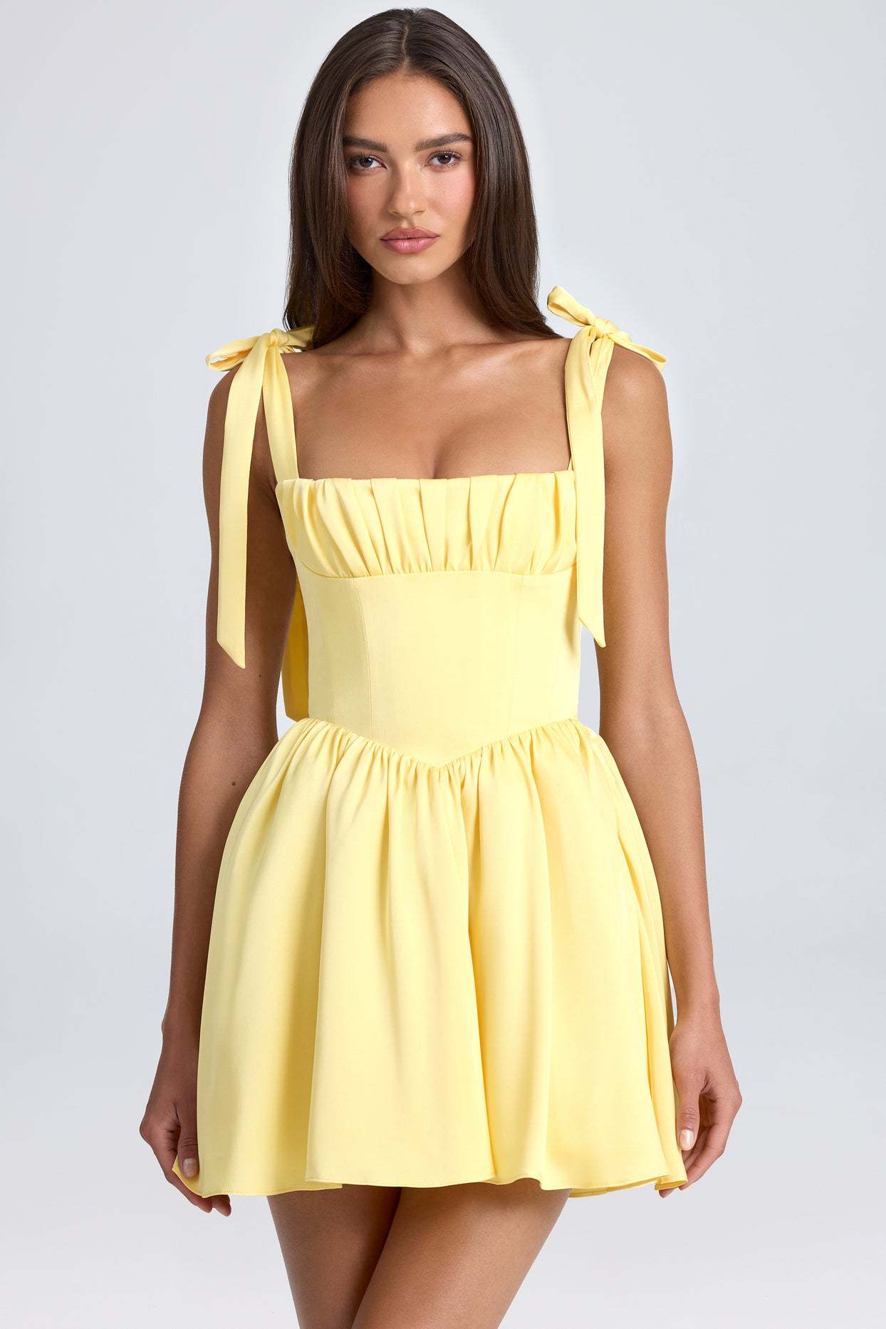 Summer WomenŸ??s Square Neck High Waist Pleated Bow Strap A-line Dress