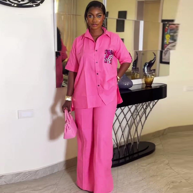 Summer Africa Casual Women's Short Sleeve Shirt Trousers Two-Piece Set 5
