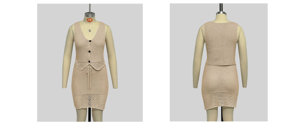 Women v-neck vest skirt Solid two-piece set 19