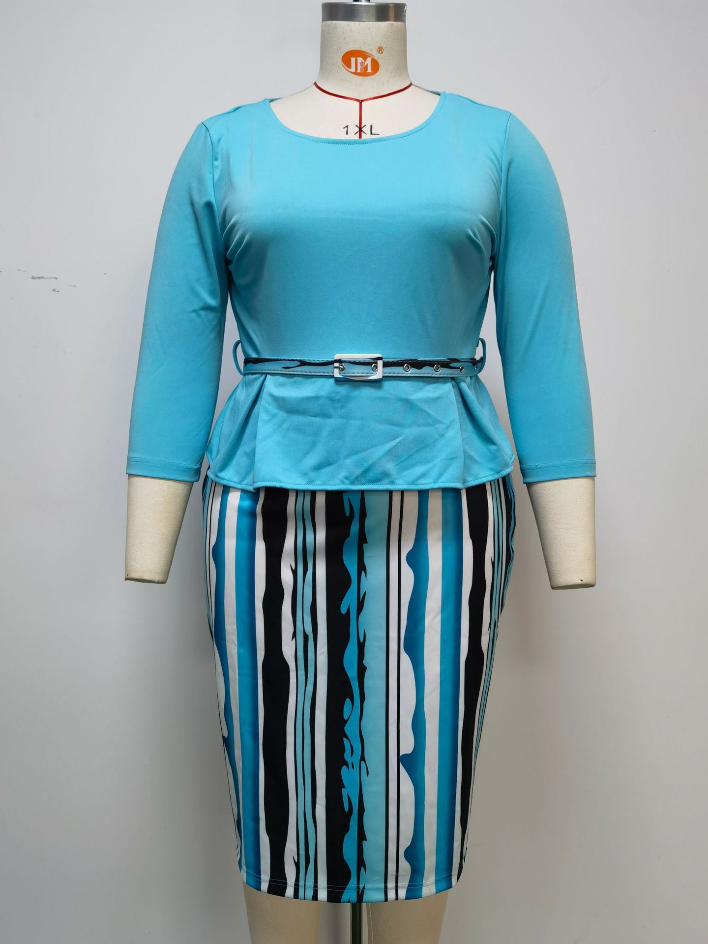 Africa Plus Size Women's Round Neck 3 Quarter Sleeve Contrast Print Dress 17