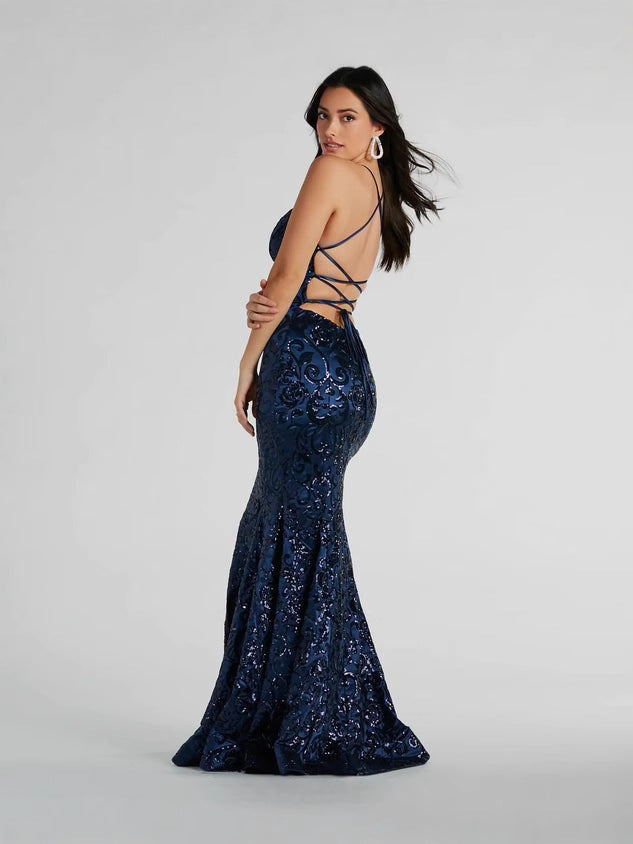 Women Sexy Lace-Up Sequined Evening Dress（Processing time need 3-6 days） 3