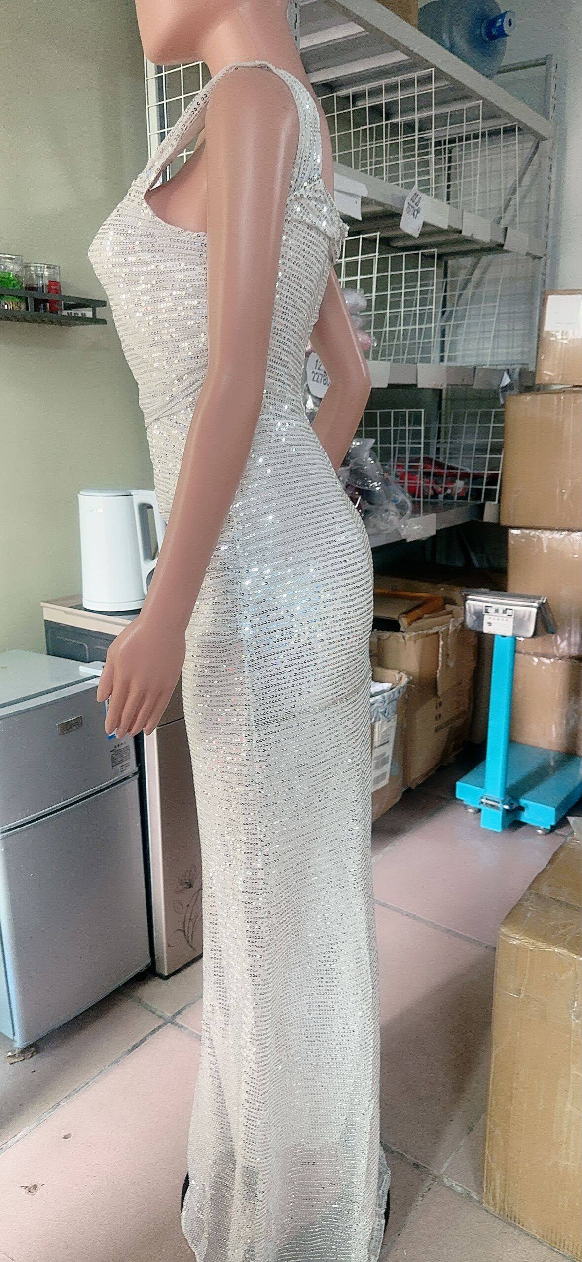 Women Sequin Off Shoulder Slit Dress 19