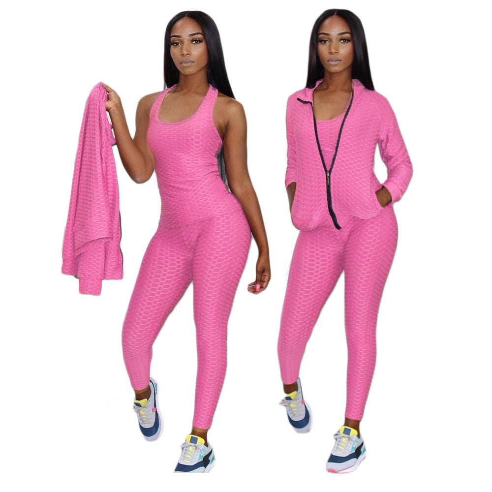 Autumn Winter Women's Sexy Home Workout Three-Piece Butt Lifting Yoga Set 3