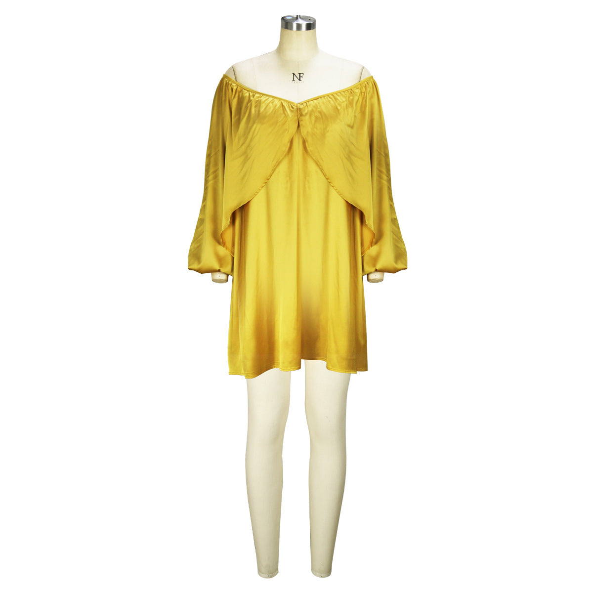 Women's Spring Summer Chic Off Shoulder Sexy Solid Color Color Bat Sleeves Dress 17