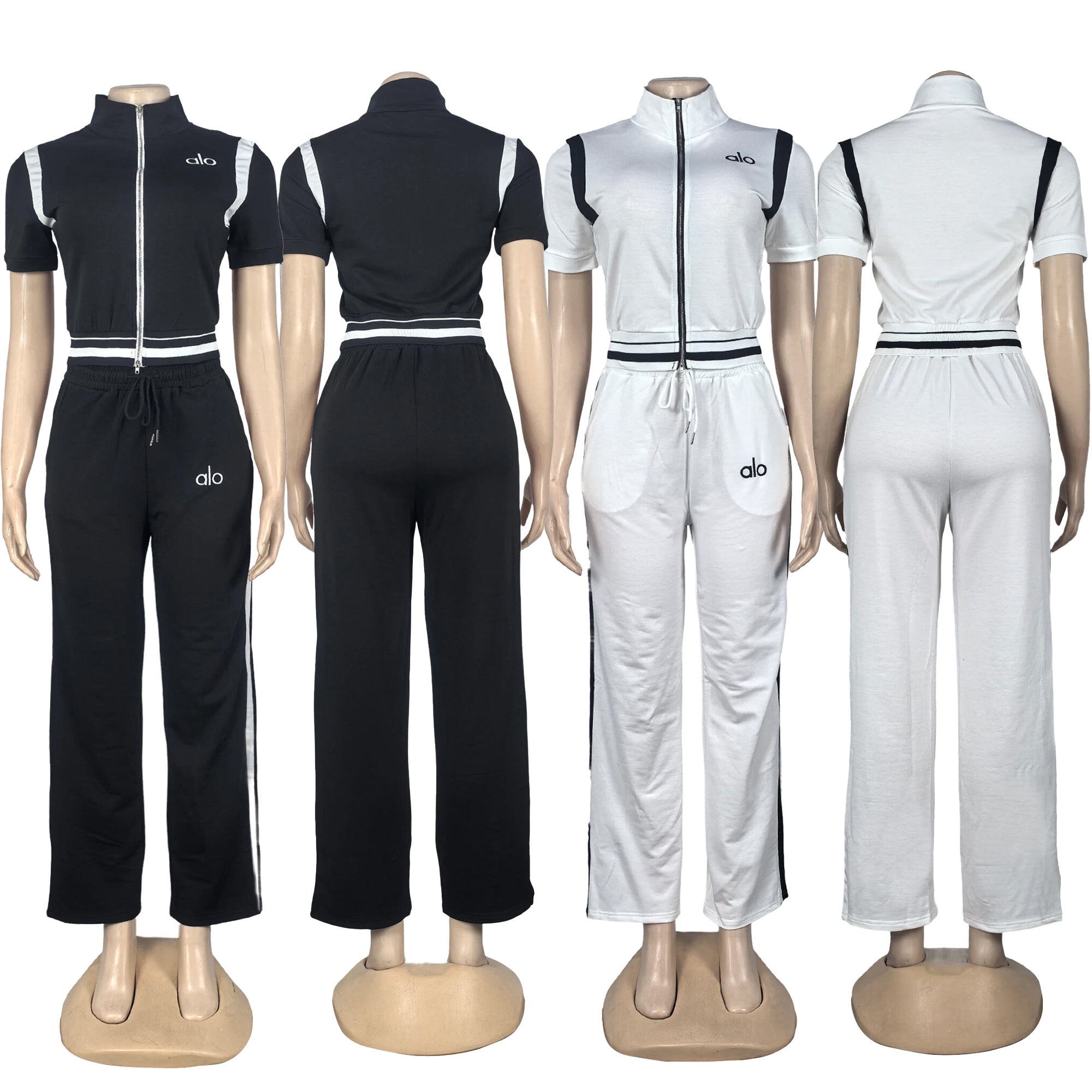 Autumn Fashion Embroidered Patchwork Ribbed Color Block Loose Casual Two-Piece Pants Set 4