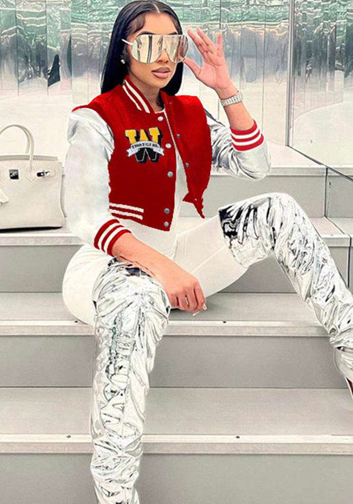 Women Embroidered Patchwork Baseball Jacket