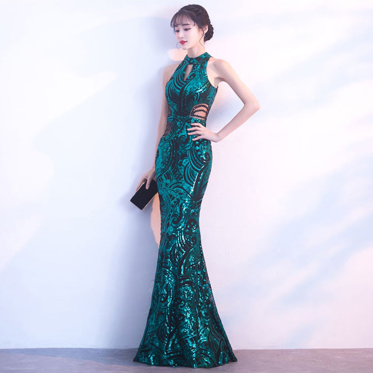 Women Formal Party Halter Neck Elegant Mermaid Evening Gown