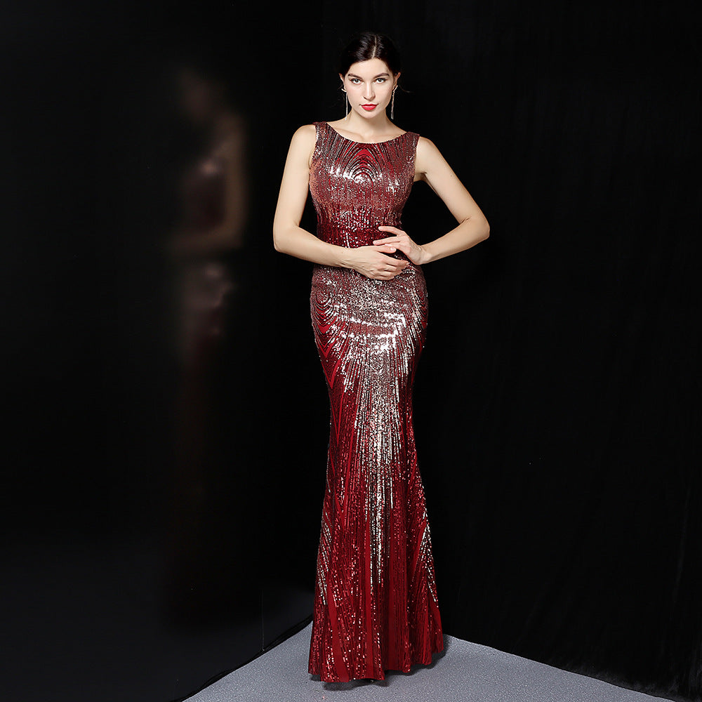 Elegant Sleeeveless long sequins Plus Size Formal Party Evening Dress 5