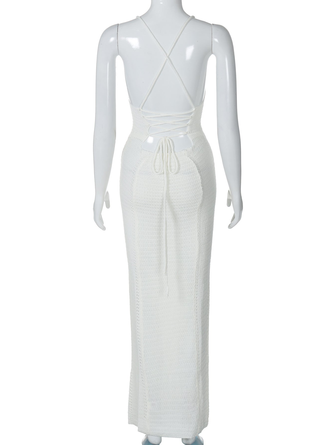 Women Spring and Summer Sexy Backless Hollow Lace Knitting Suspender Bodycon Dress 17