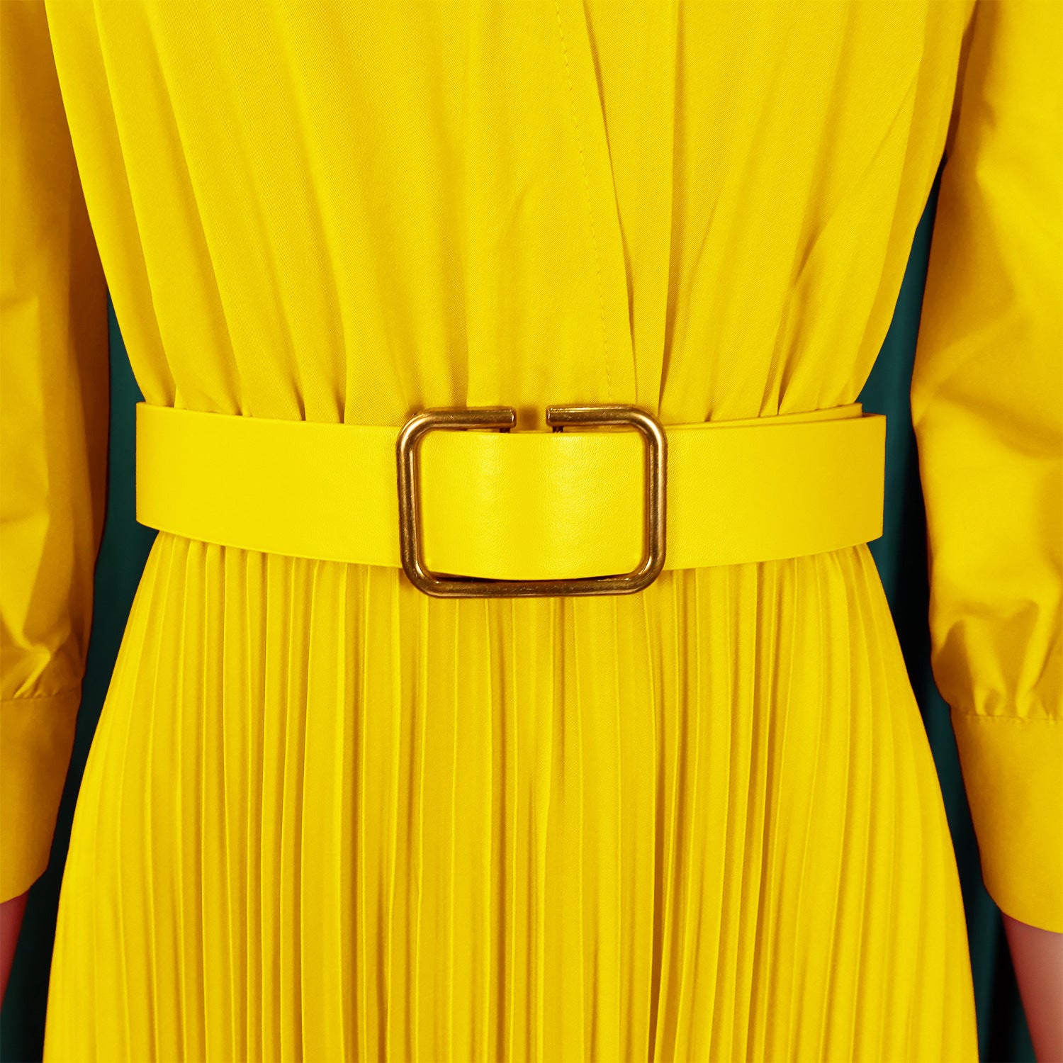 Spring V-Neck Solid Long Sleeve Pleated Dress for Women 18