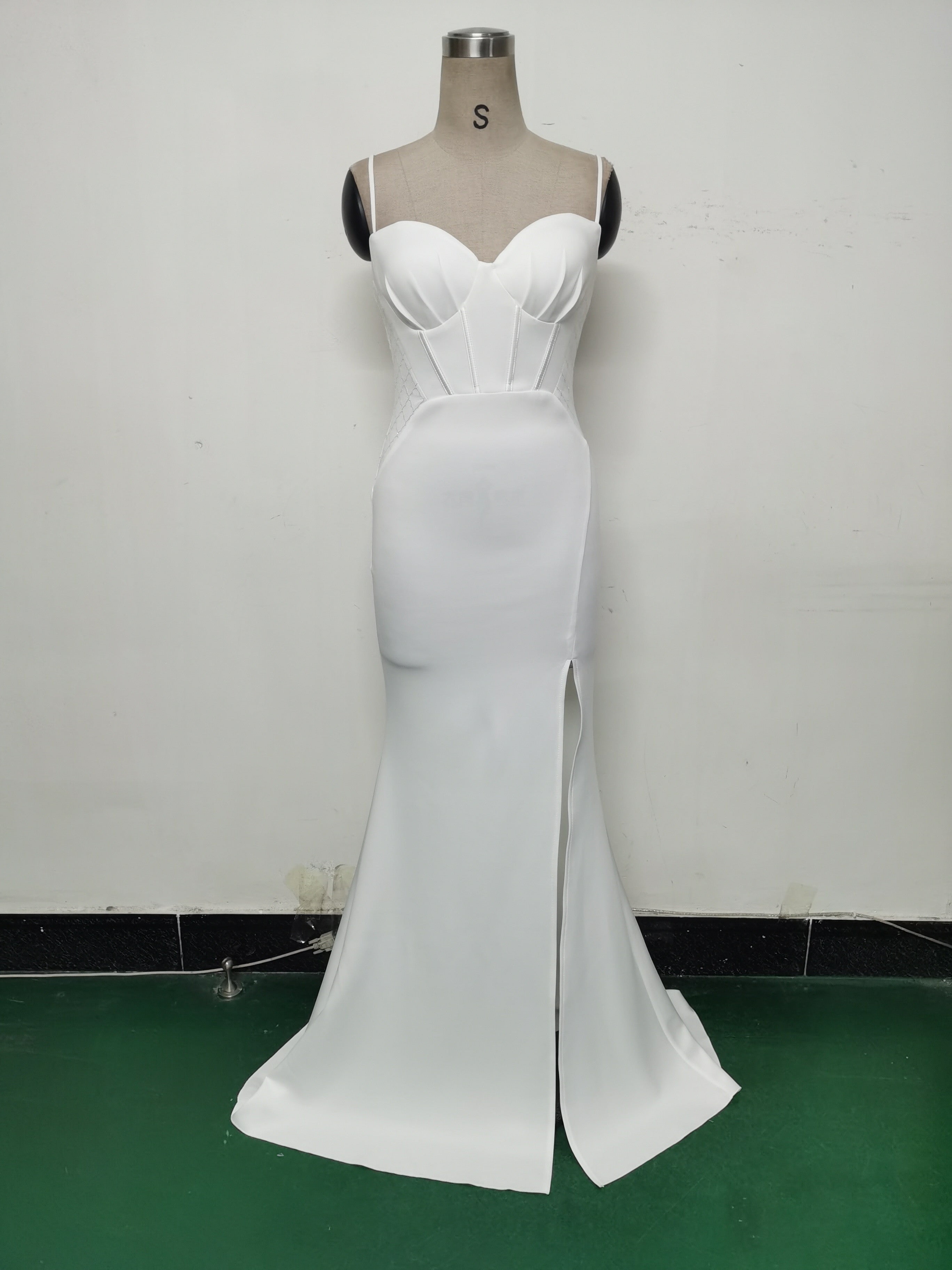 Women Fishbone Lace Sequin Formal Dinner Wedding Fishtail Evening Dress 29