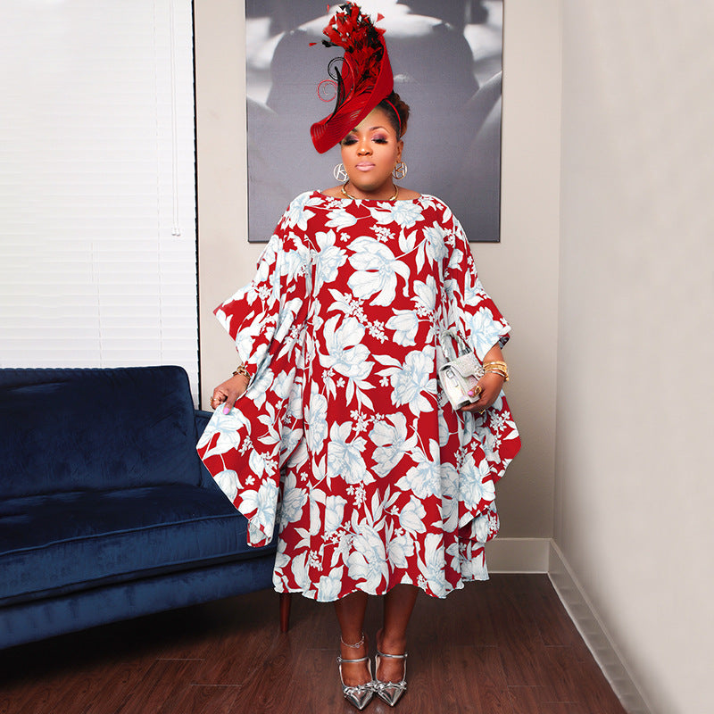 Women's Slit Multicolor Skirt Kimono Sleeves Plus Size Dress Loose Nightclub Dress 4