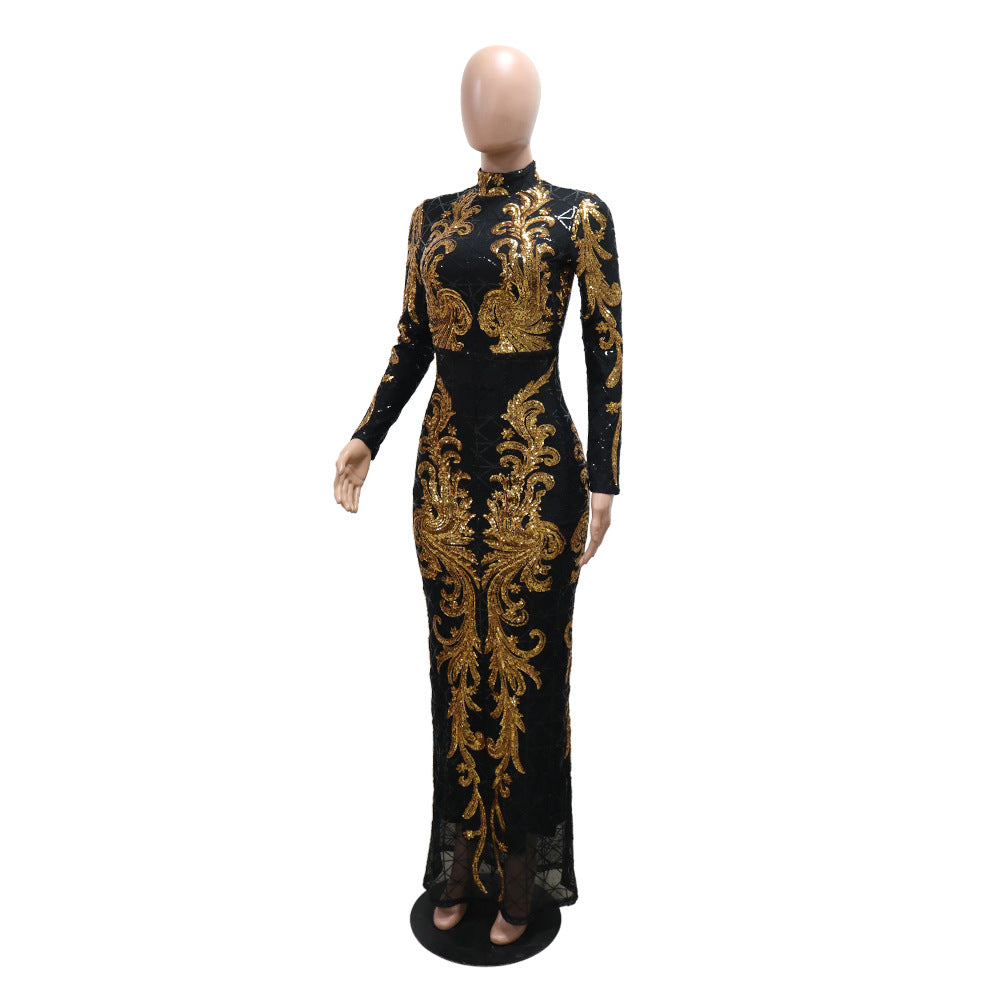 Women Sequin Long Sleeve Bodycon Fishtail Dress 9