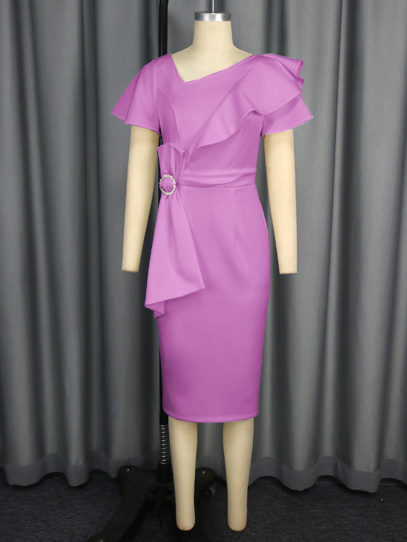 Women Elegant Slash Shoulder Ruffle Bodycon Bow Dresses 4