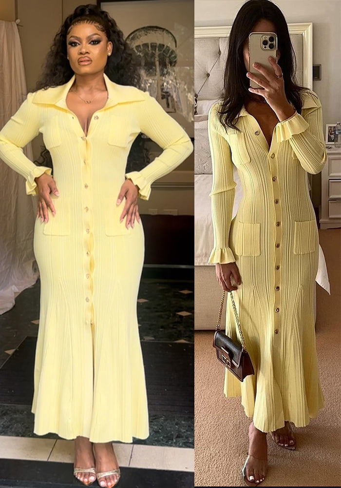 Long Sleeve Slim Waist Elegant Fall Winter Chic Knit Dress