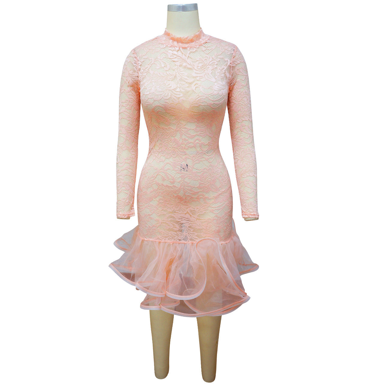 Plus Size Women Long Sleeve Cutout Lace Dress 11