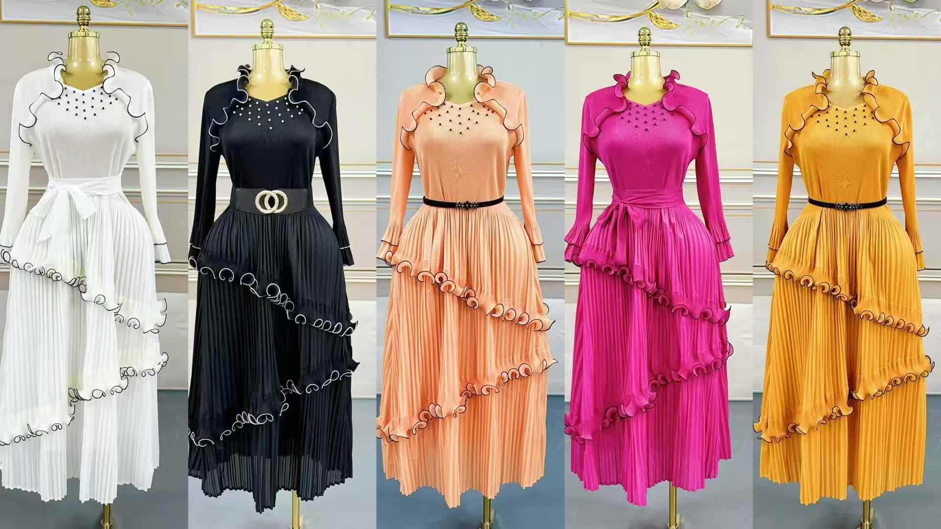 Plus Size Women Ruffle Edge Elegant Cake Maxi Dress 7