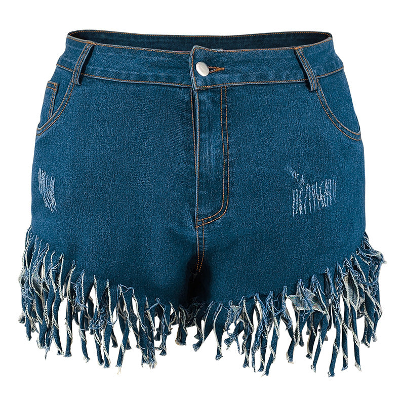 Plus Size Women's Denim Fringed Shorts 5