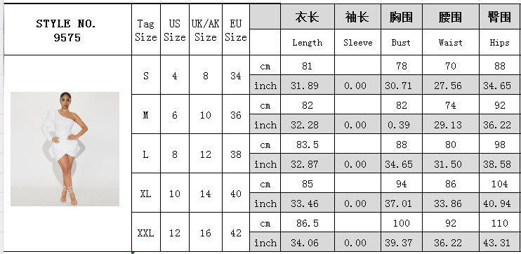 Women One-Shoulder Long Sleeve Dress Party Sexy Bodycon Dress 8