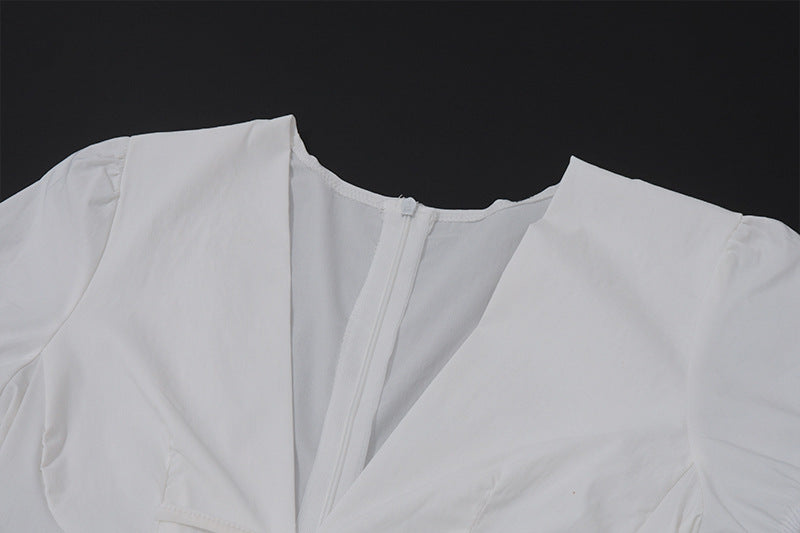 Women summer sexy floral bubble sleeve v-neck French dress 14