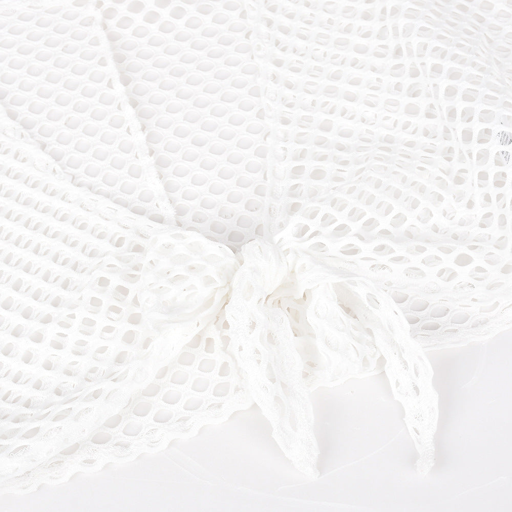 Autumn Sexy Slim Hollow Crop Mesh Two Piece Skirt Set 13