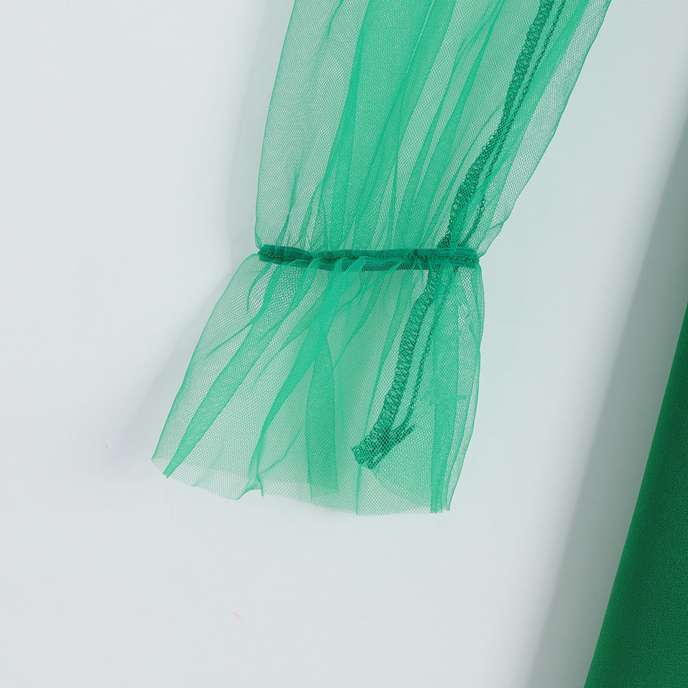 Spring Sexy See-Through Mesh Long Sleeve Double Breasted Slim Waist Chic Women Blazer Dress 22