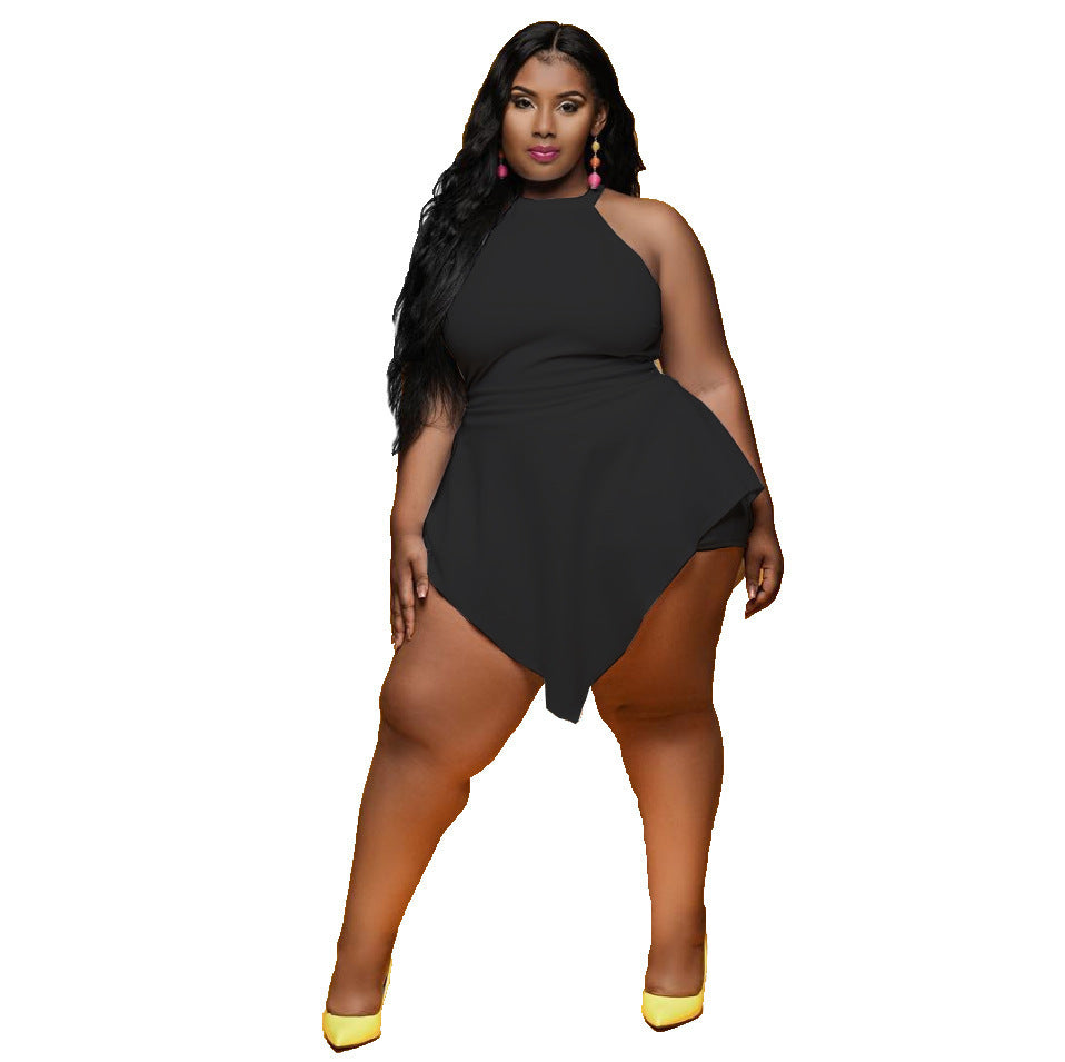 Spring Sexy Slim Plus Size Irregular Solid Color Sleeveless Fake Two-Piece Jumpsuit 21
