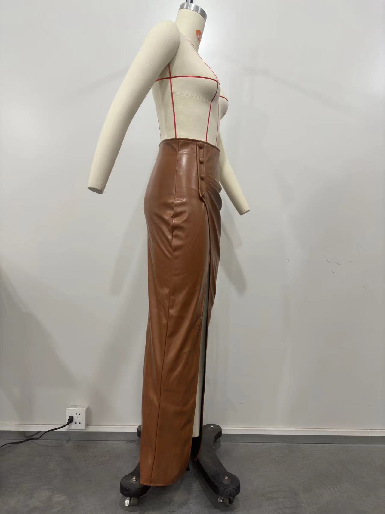 Autumn and winter women's PU high slit irregular skirt 8